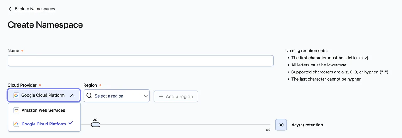 Create namespace
