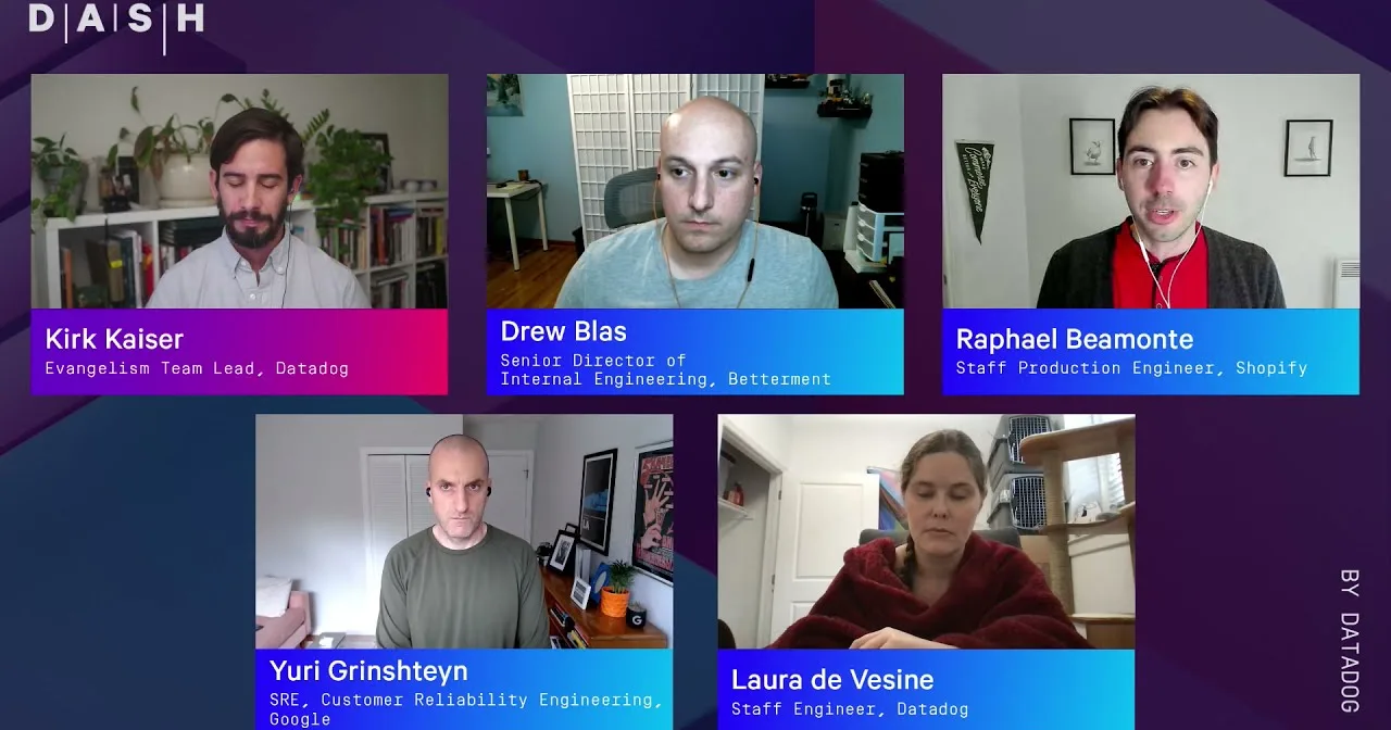 A Dash 2021 panel on cloud reliability engineering, SLOs, outage recovery, risk estimation, and customer-visible reliability.